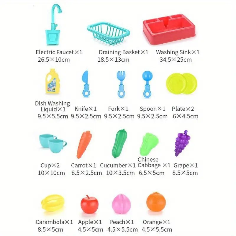 Battery-Operated Dishwasher Sink Toy – Blue / Yellow / Pink / Navy Blue Color