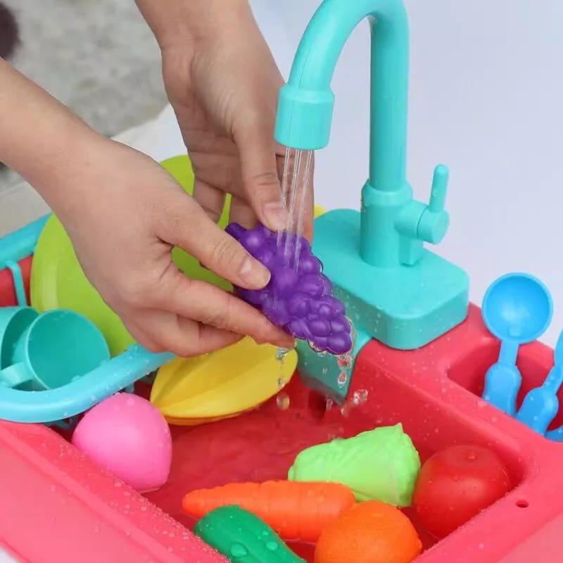 Battery-Operated Dishwasher Sink Toy – Blue / Yellow / Pink / Navy Blue Color