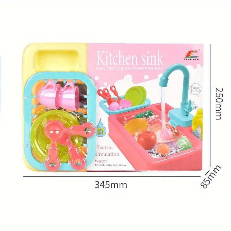 Battery-Operated Dishwasher Sink Toy – Blue / Yellow / Pink / Navy Blue Color