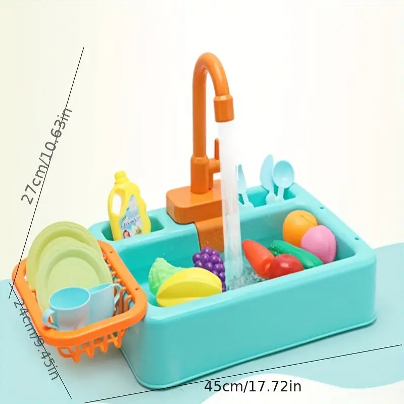 Battery-Operated Dishwasher Sink Toy – Blue / Yellow / Pink / Navy Blue Color