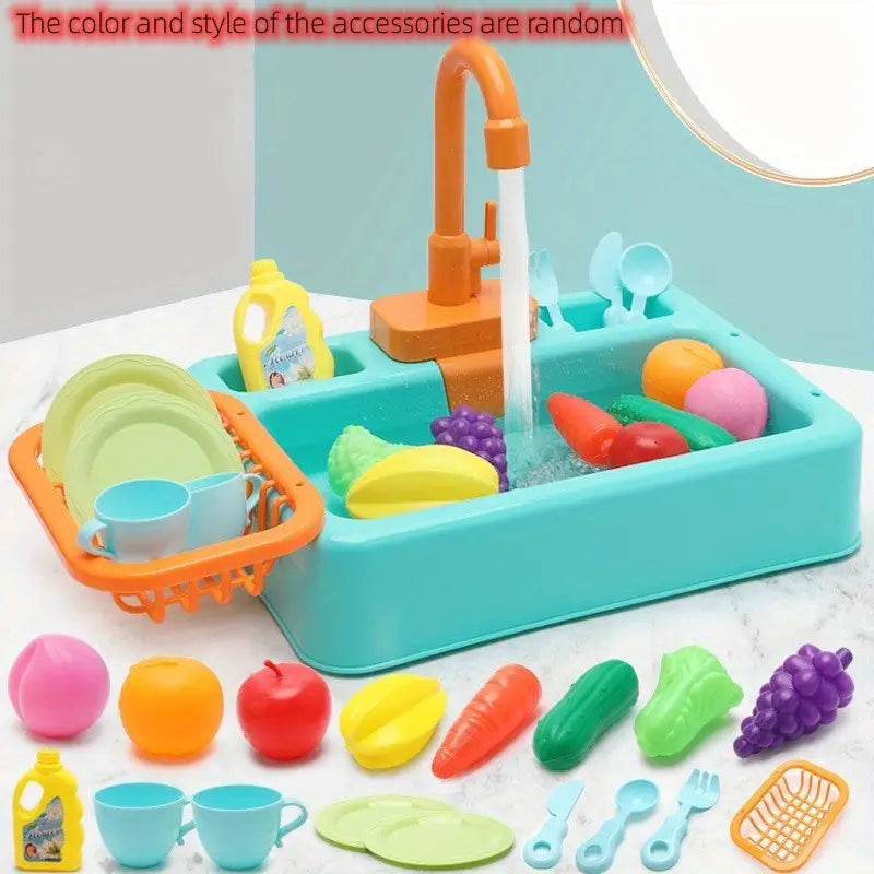 Battery-Operated Dishwasher Sink Toy – Blue / Yellow / Pink / Navy Blue Color