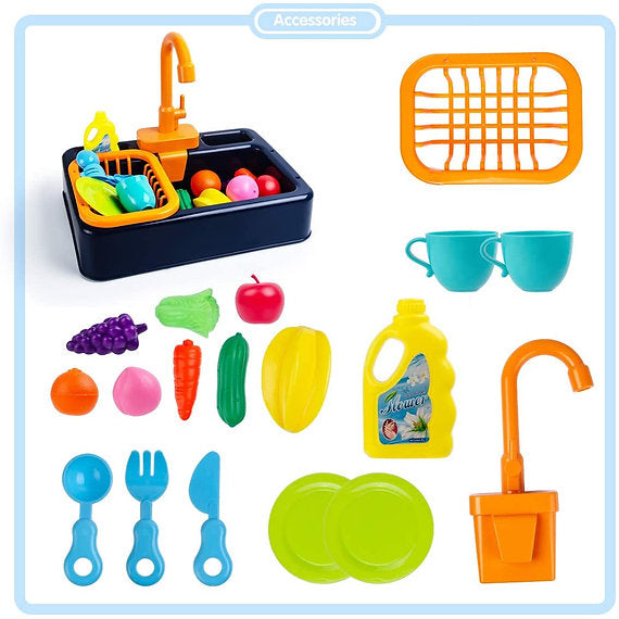 Battery-Operated Dishwasher Sink Toy – Blue / Yellow / Pink / Navy Blue Color