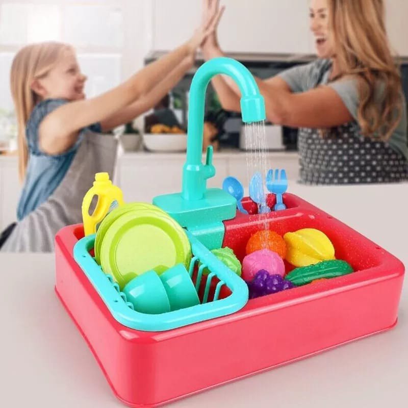 Battery-Operated Dishwasher Sink Toy – Blue / Yellow / Pink / Navy Blue Color