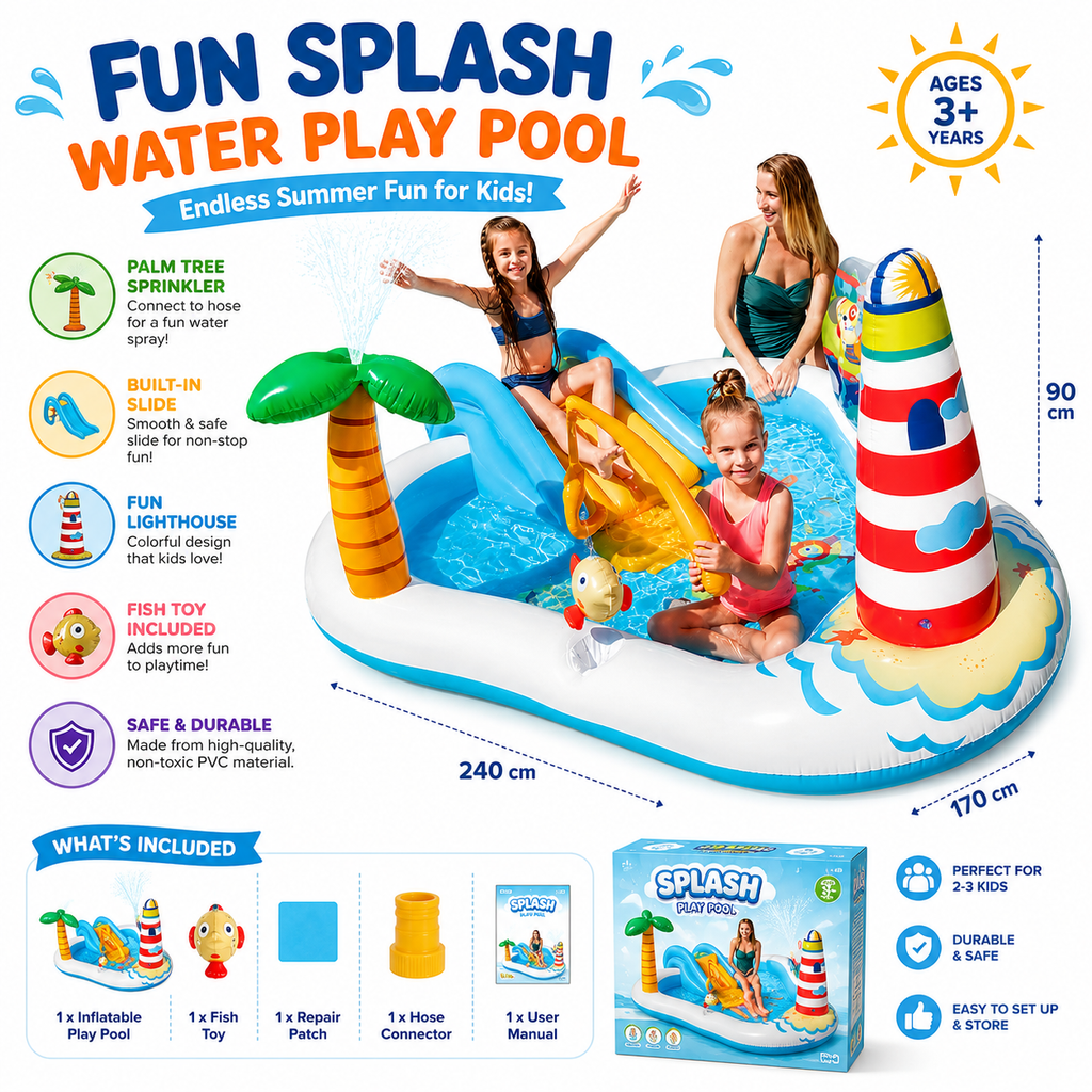 INTEX Lighthouse Inflatable Kids Water Play Center with Slide & Sprinkler Palm Tree