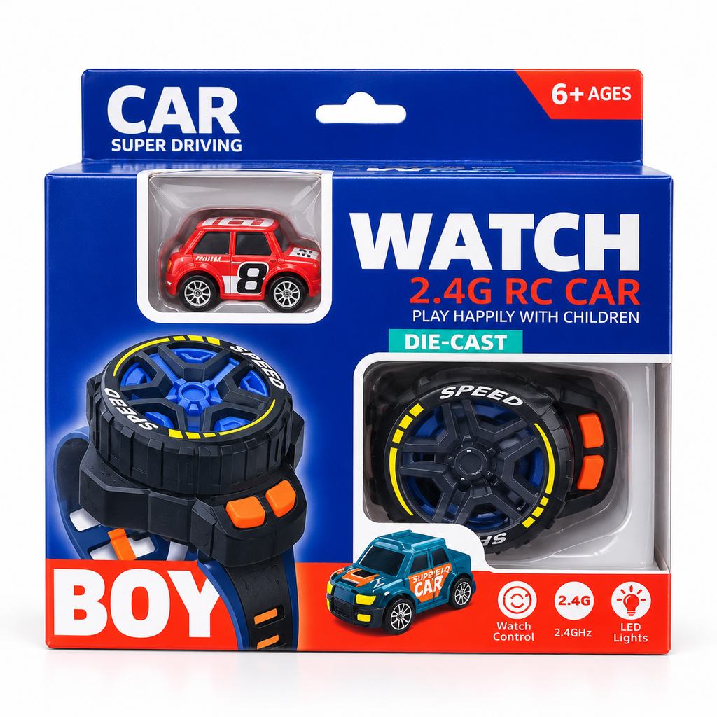 2.4G RC Watch Control Car – Die-Cast Racing Toy with LED Lights