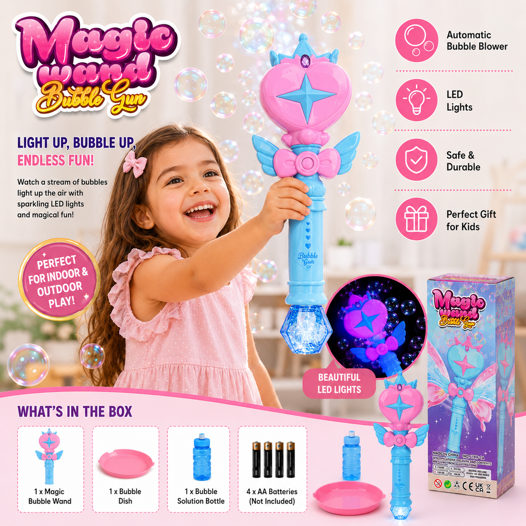 Magic Wand Bubble Gun with LED Lights & Butterfly Wings