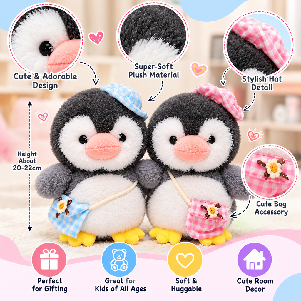 Penguin Plush with Hat & Crossbody Bag – 25cm