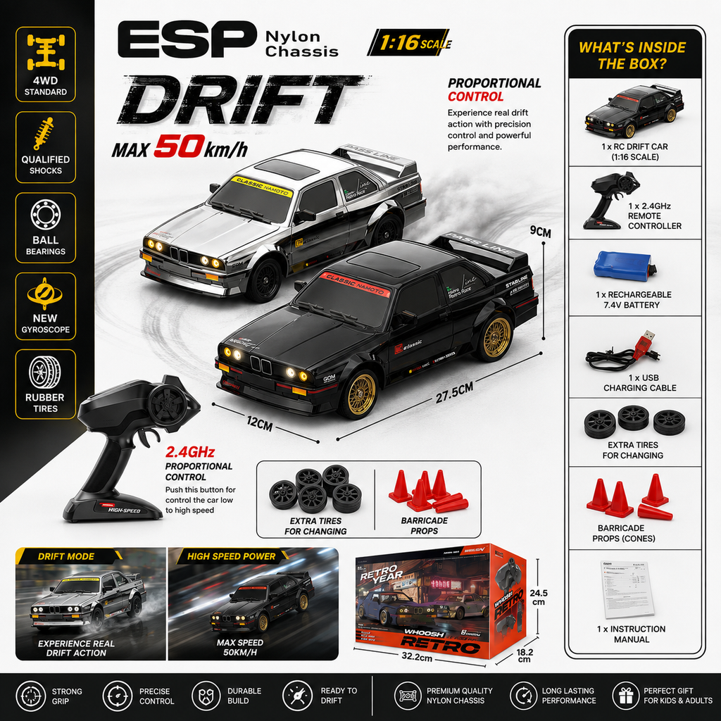 1:16 Scale RC Drift Car – 4WD 50KM/H Proportional Control