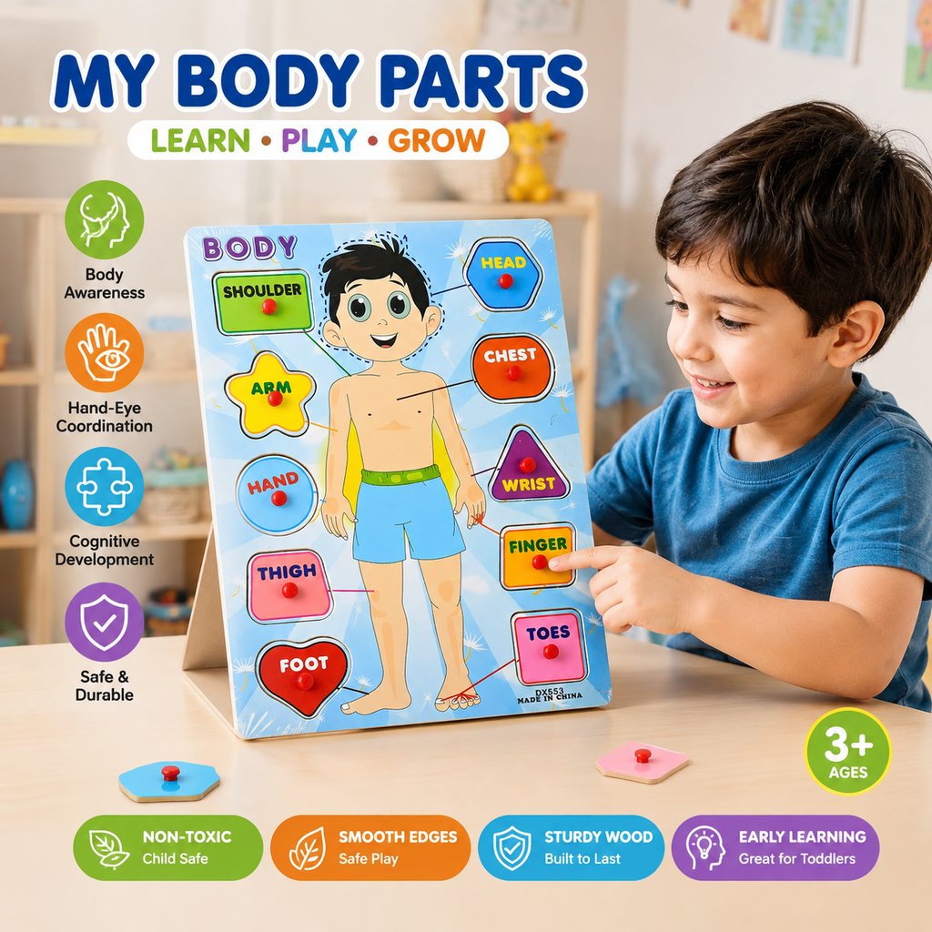 Wooden Body Parts Knob Puzzle Board