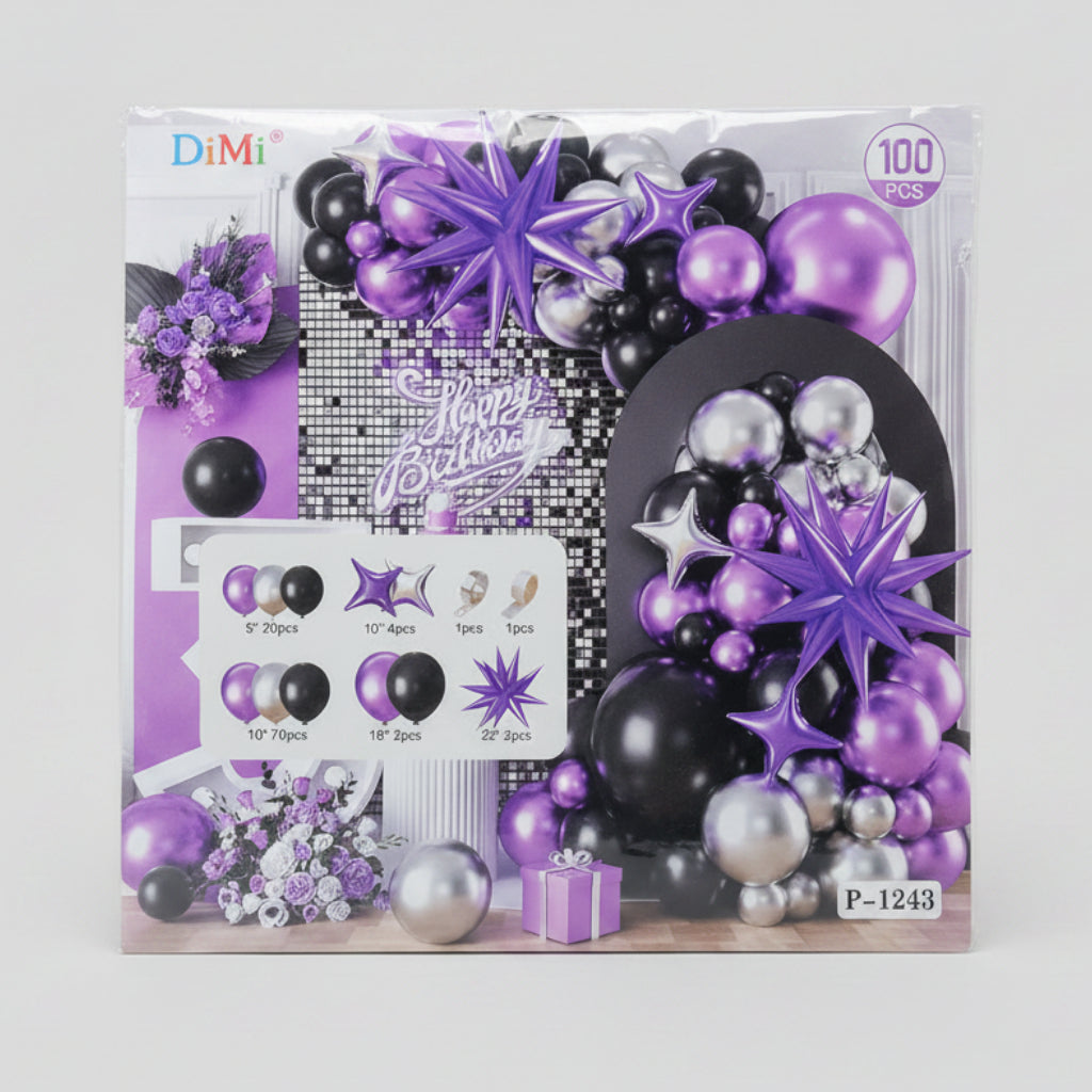 Black Purple Balloon Garland Kit – 100 PCS Party Balloons