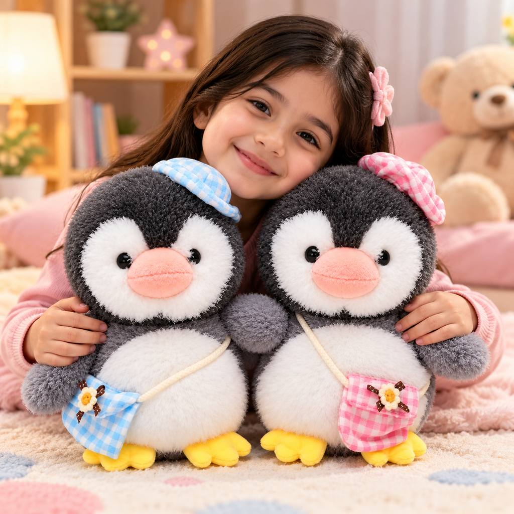 Penguin Plush with Hat & Crossbody Bag – 25cm