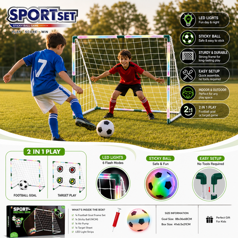 2-in-1 LED Football Goal Sticky Ball Game Set for Kids