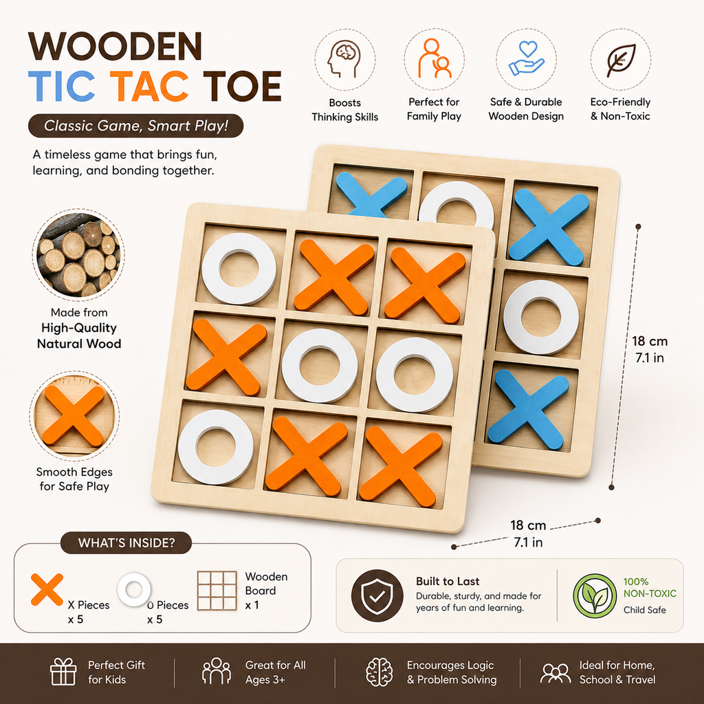 Wooden Tic-Tac-Toe Puzzle Game
