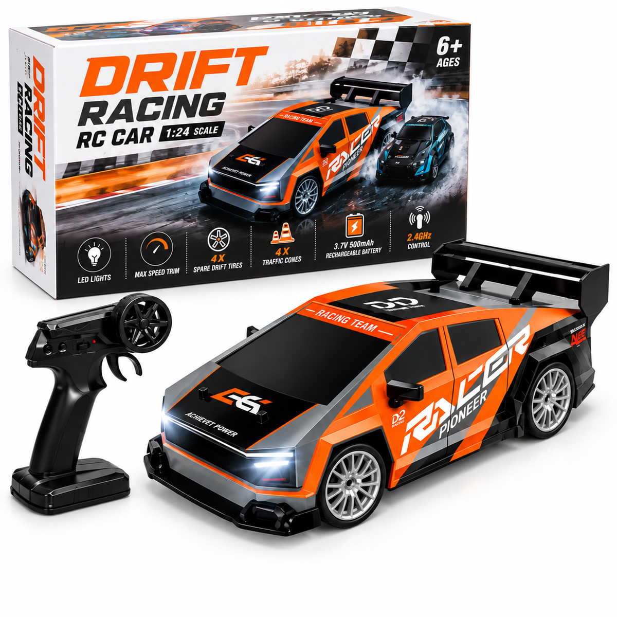 1:24 Drift RC Car with LED Lights & Remote Control