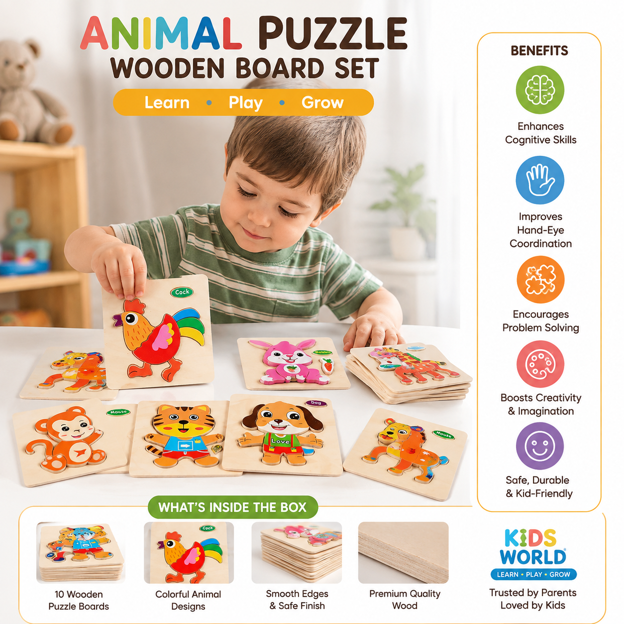 Wooden Montessori Jigsaw Puzzle Board
