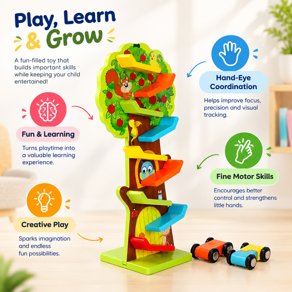 Wooden Tree Car Ramp Toy Track