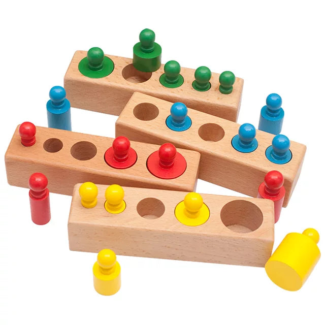 Wooden Shape and Size Discrimination Toy – Colorful Cylinder Grip Game - JustForKids