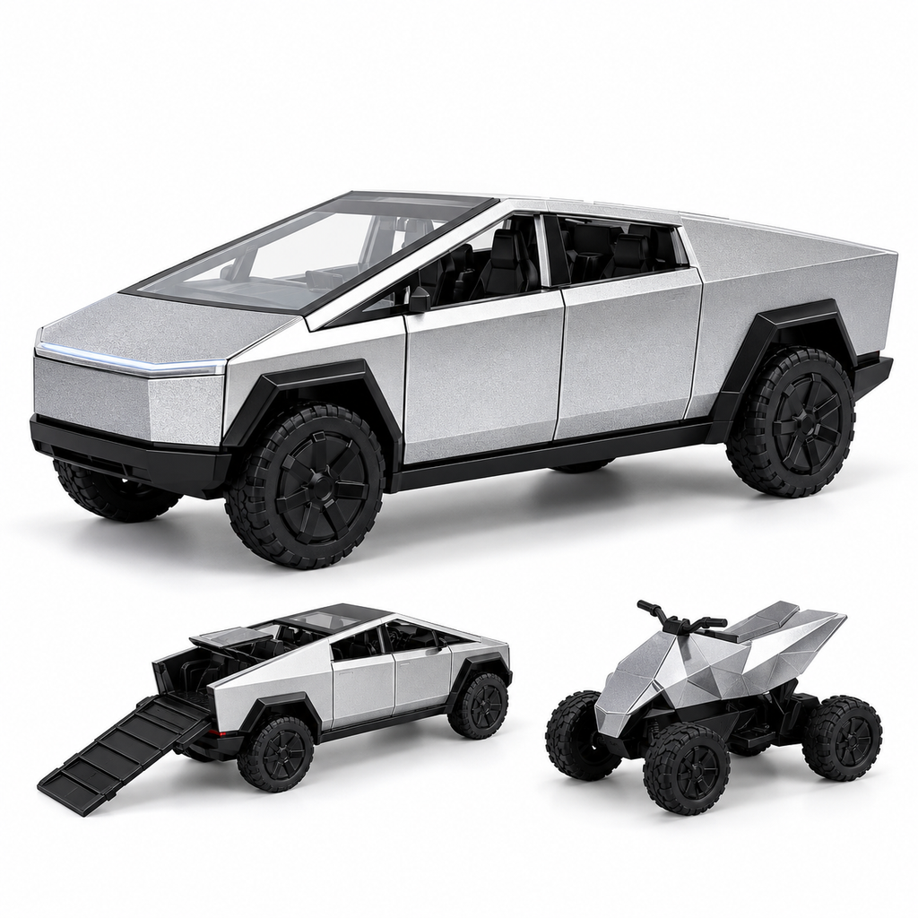 1:24 Remote Control Alloy Tesla Cybertruck – Rechargeable RC Car Toy with LED Lights