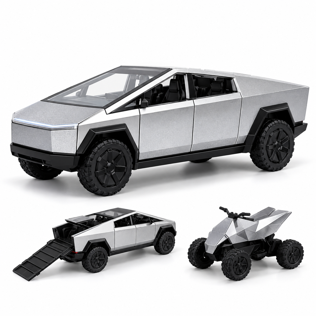 1:24 Remote Control Alloy Tesla Cybertruck – Rechargeable RC Car Toy with LED Lights