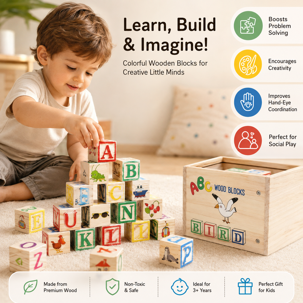 Wooden ABC Alphabet & Number Blocks for Kids