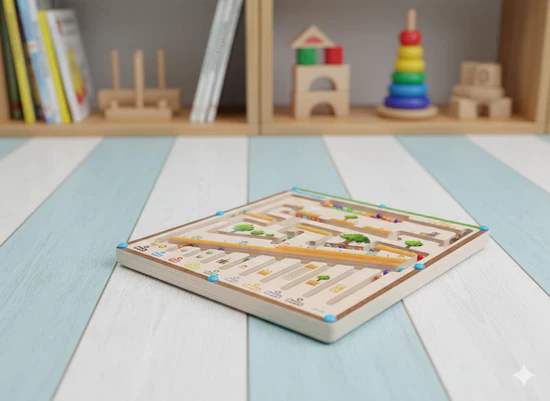 Wooden 2-in-1 Magnetic Color & Number Maze Board