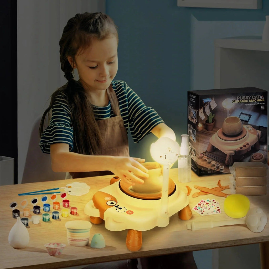 DIY Cat Electric Pottery Wheel Pretend Play Art Tool Kit - JustForKids