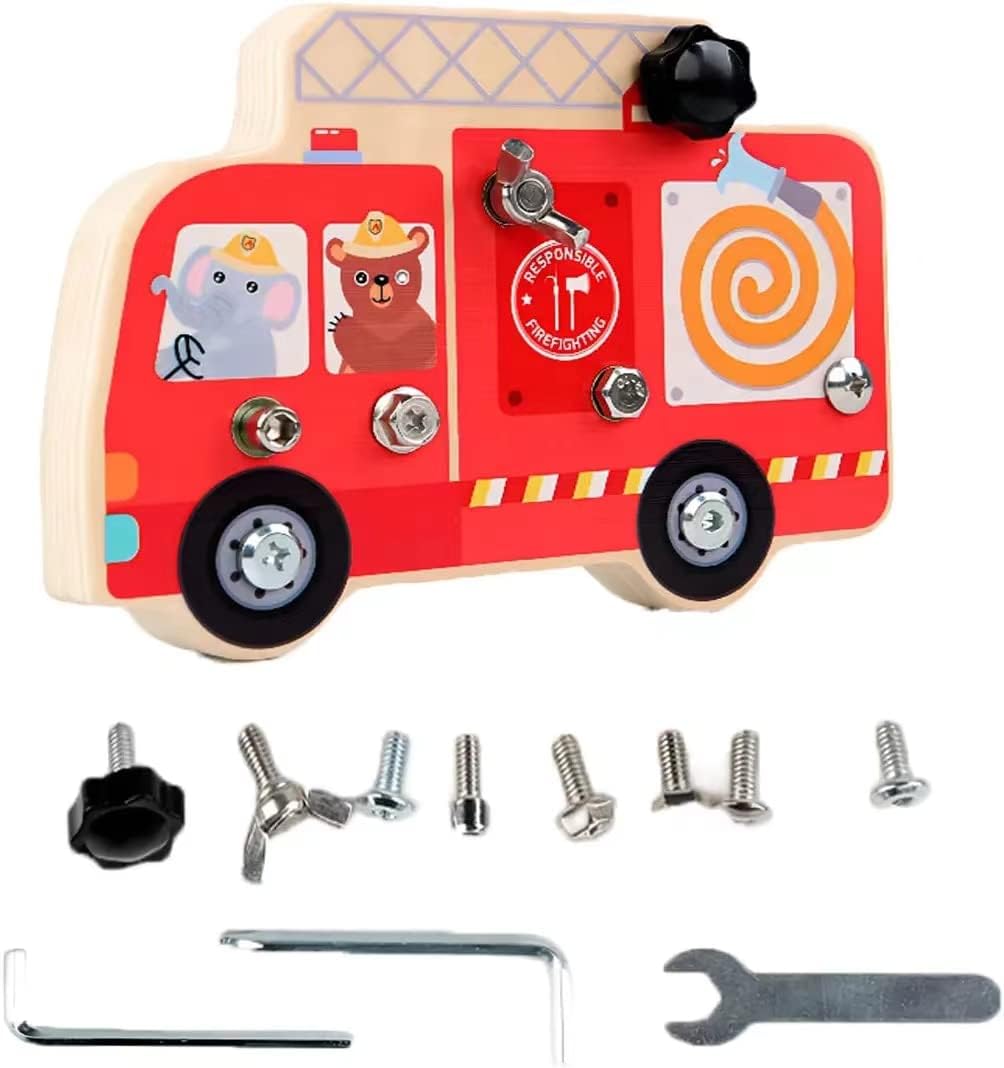 Wooden Montessori Disassembly Fire Truck Screw Board - JustForKids