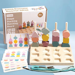 Wooden Montessori Shapes Stacking Sequence with Lacing
