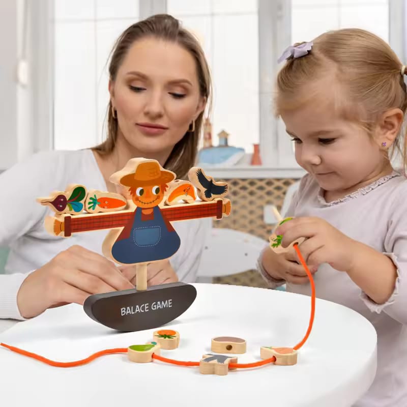 Wooden Farm Threading Balance Game