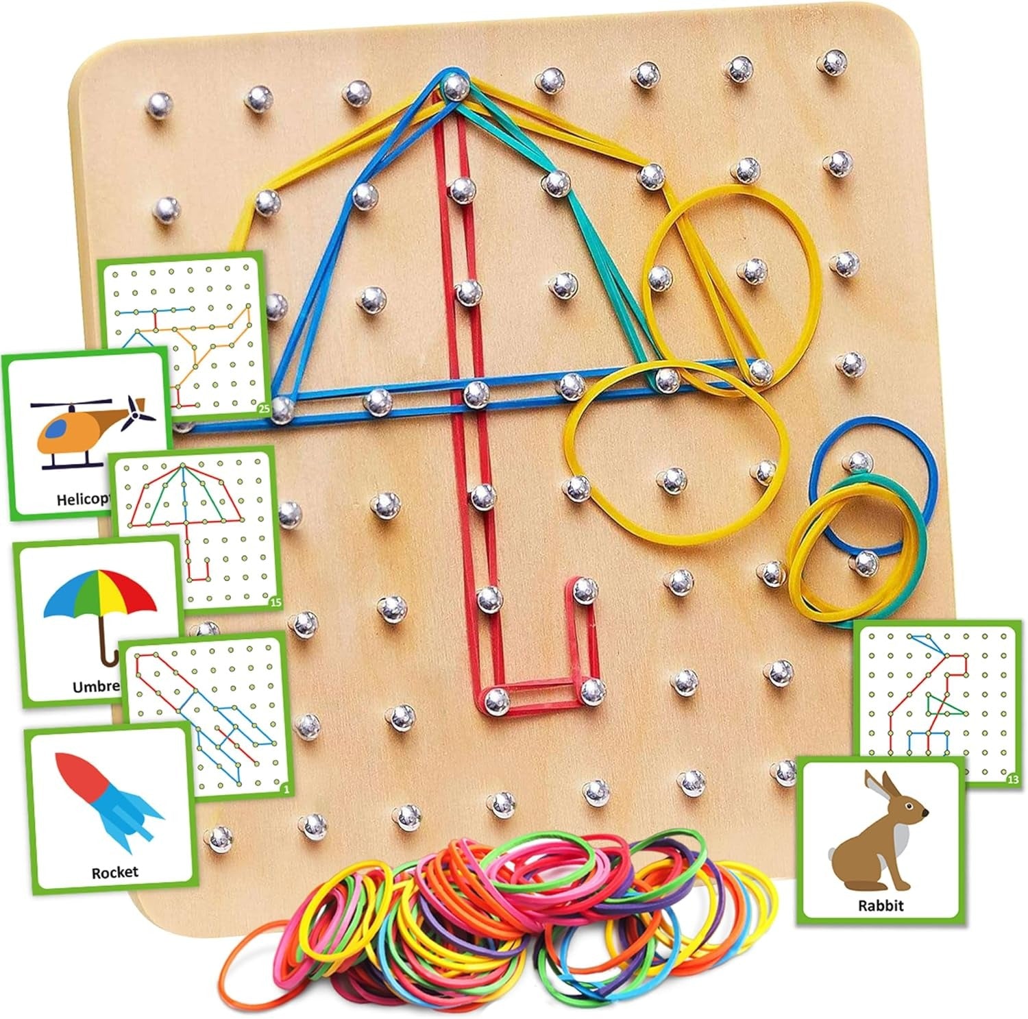 Wooden Geometry Geoboard Pattern Rubber Band Kit
