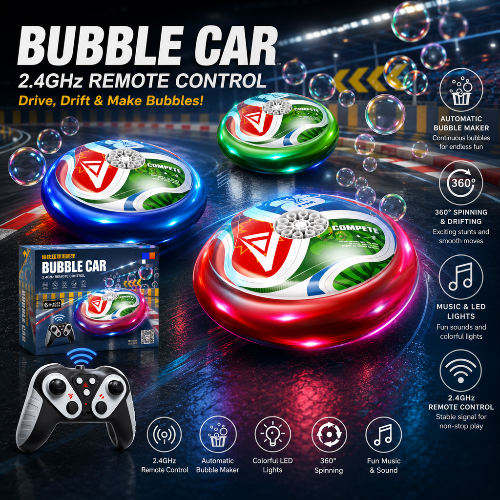 2.4GHz Remote Control Bubble Car with LED Lights, Music & Automatic Bubble Maker