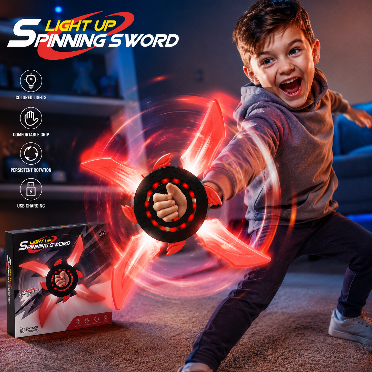 Light Up Spinning Sword – LED Rotating Toy for Kids