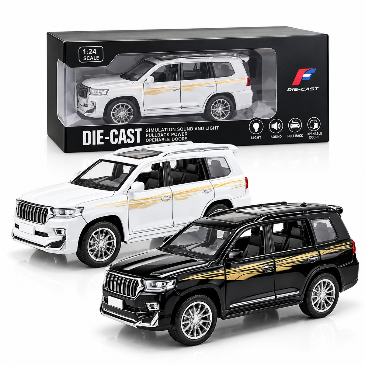 1:24 Die-Cast Luxury SUV Toy Car – Pull Back, Lights & Sound