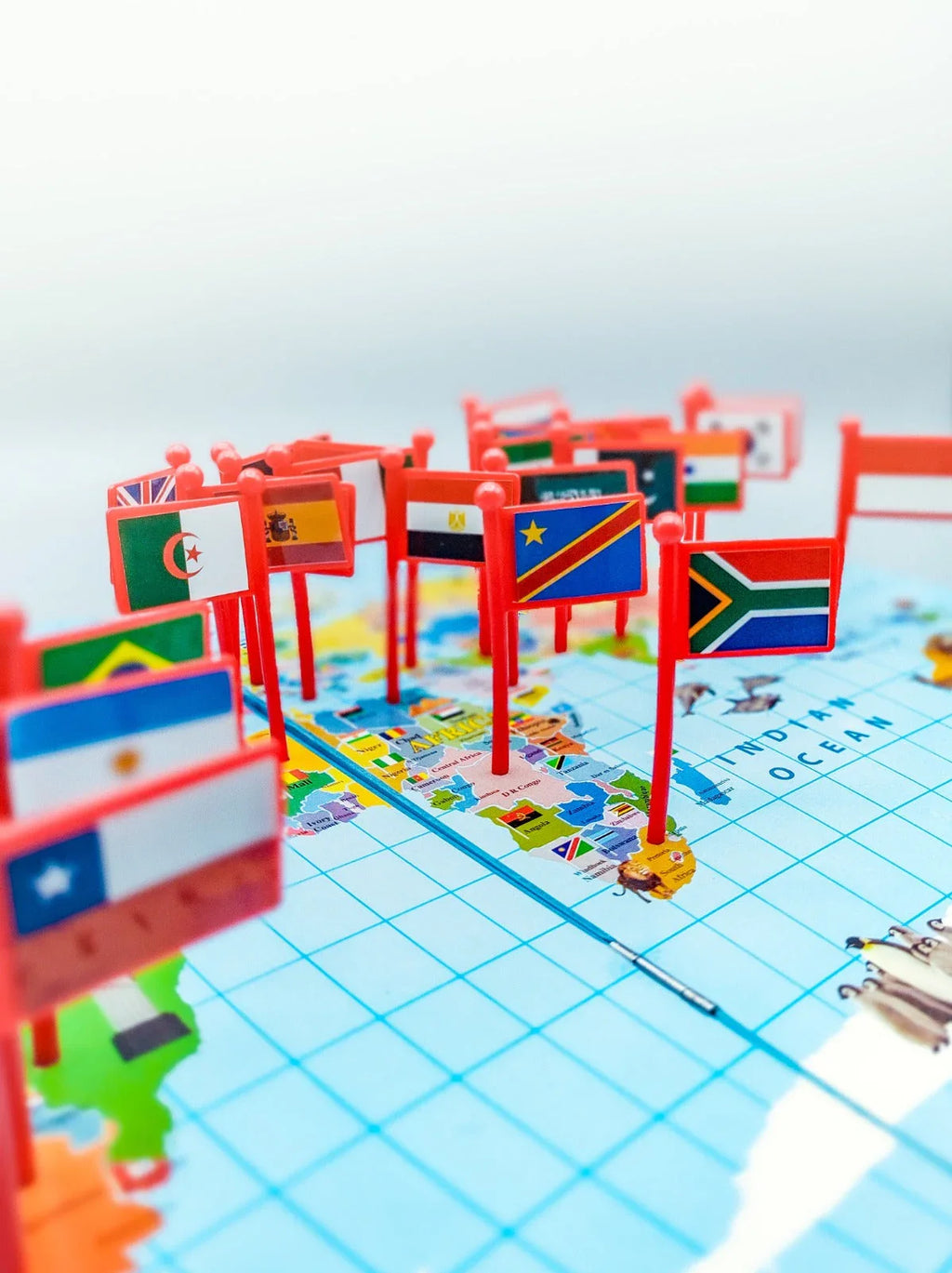 Wooden World Map with Recognition Flags - JustForKids