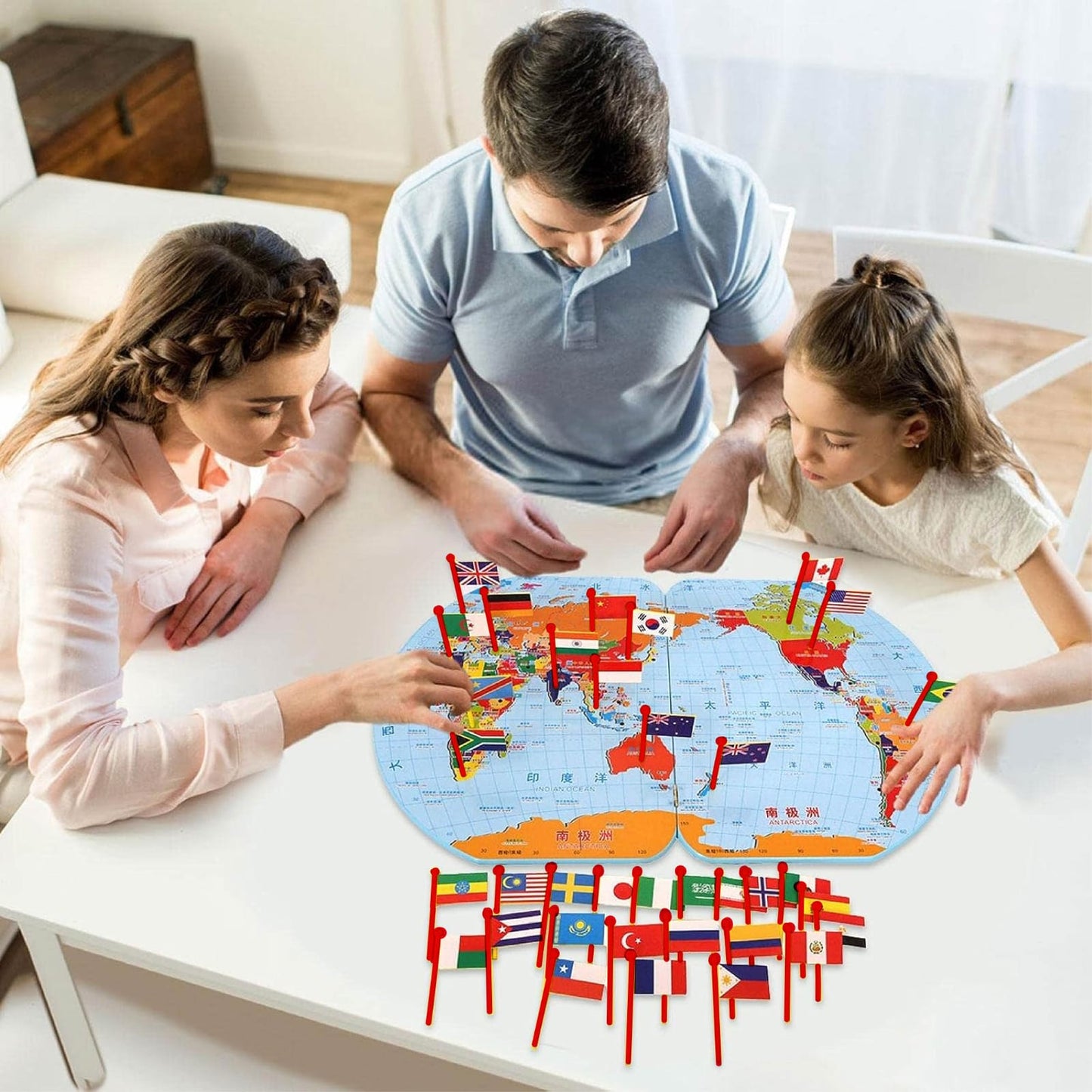 Wooden World Map with Recognition Flags