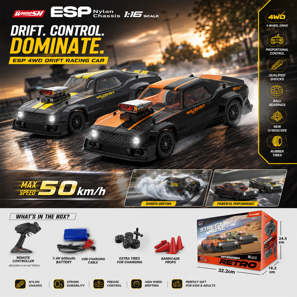WHOOSH ESP 4WD RC Drift Racing Car – 50KM/H High-Speed