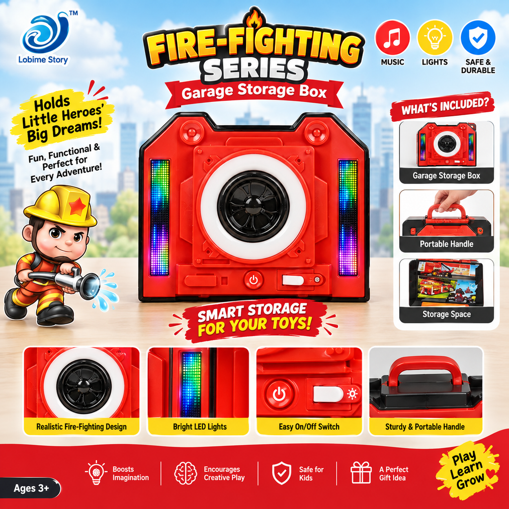 Fire-Fighting Series Portable Music & Light Garage Storage Toy for Kids