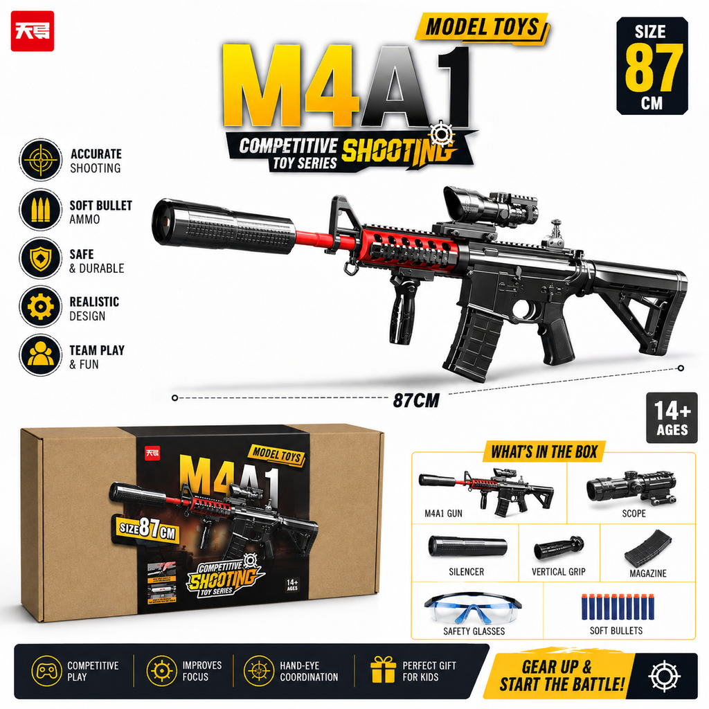 M4A1 Toy Rifle Set 87CM with Scope & Soft Bullets