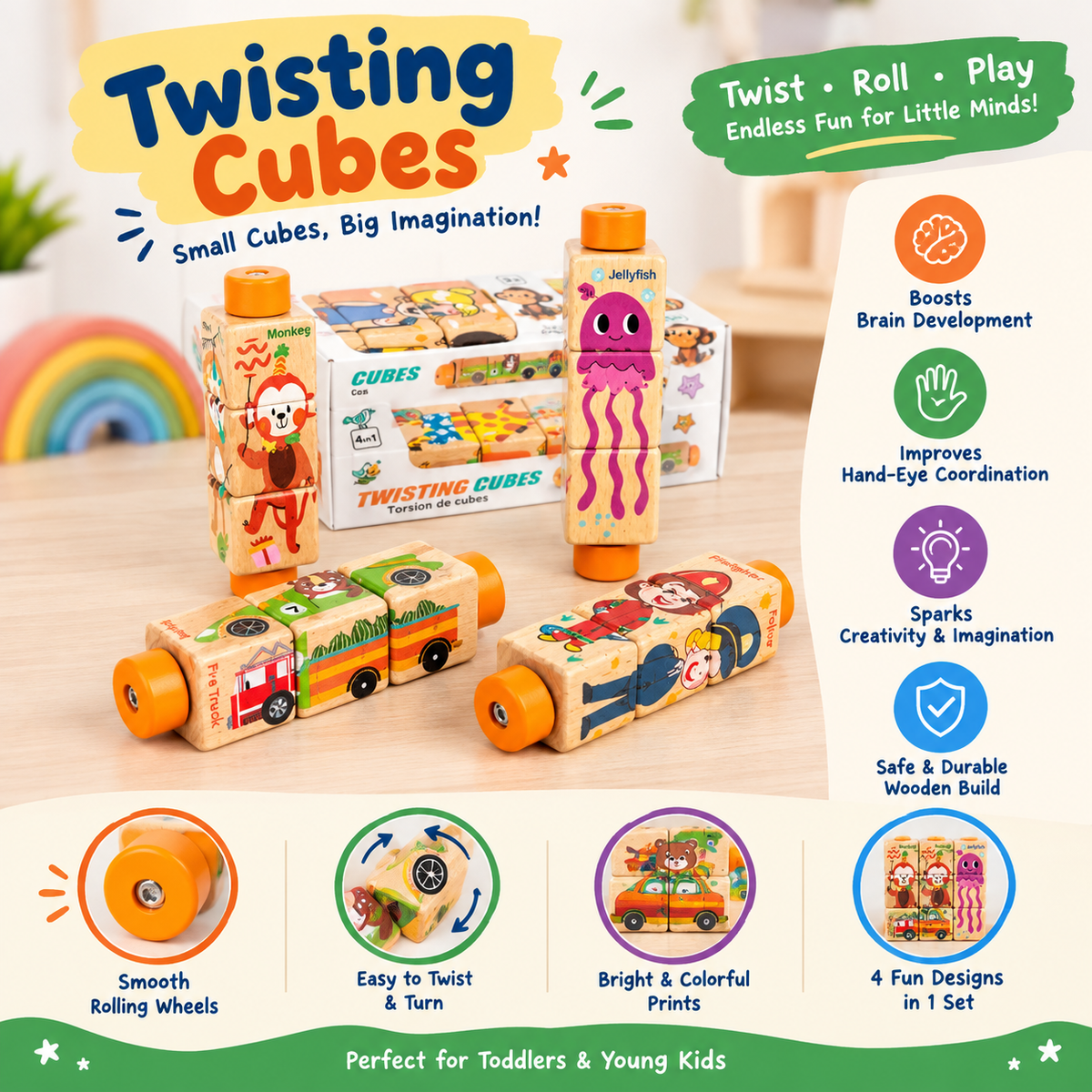 Twisting Cubes Wooden Toy – Montessori & Fun Learning Toy