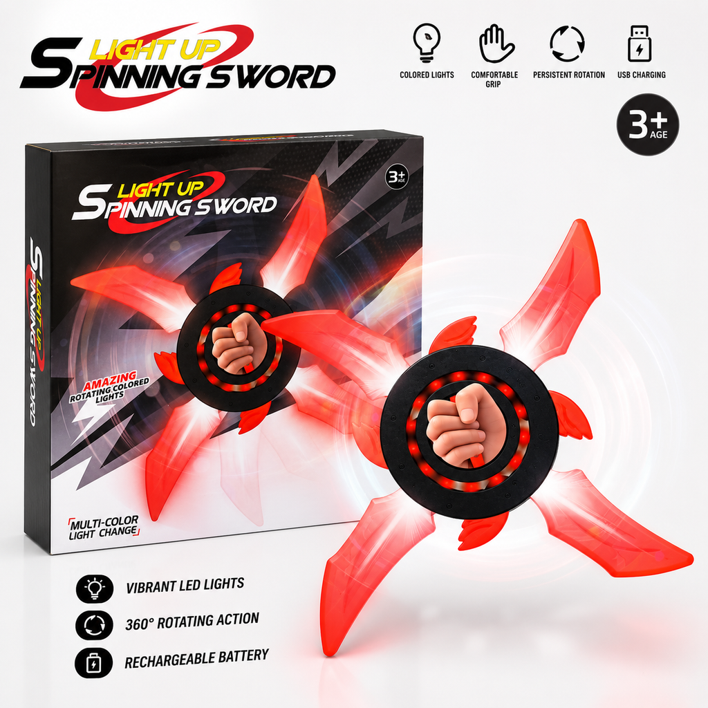 Light Up Spinning Sword – LED Rotating Toy for Kids