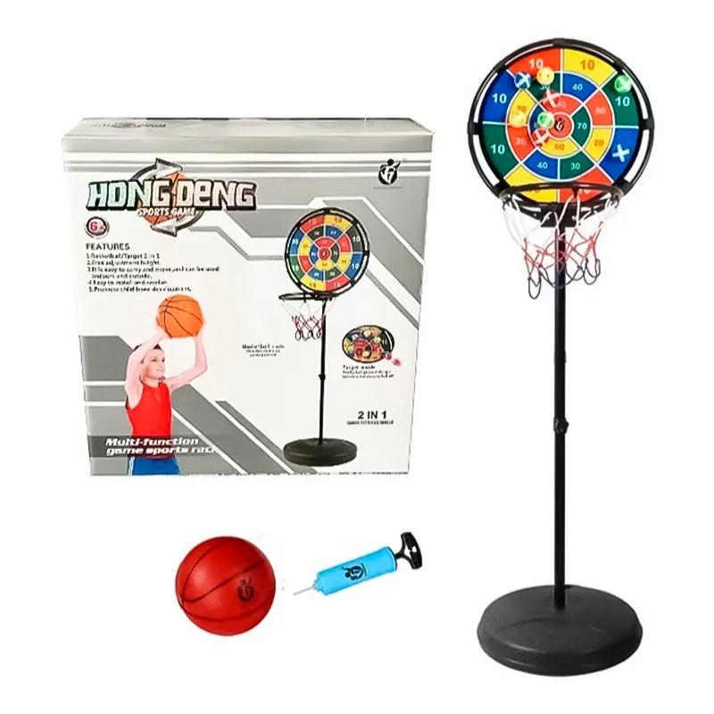 2-in-1 Kids Sports Center: Basketball Hoop & Magnetic Dartboard Game Set