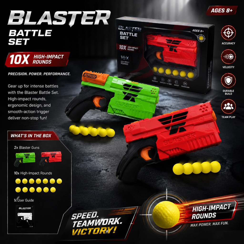 Blaster Battle Set Toy Gun with 10 Foam Balls