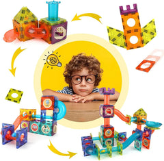 56-Piece DIY Magnetic Building Blocks – Luminous Tiles & Marble Run