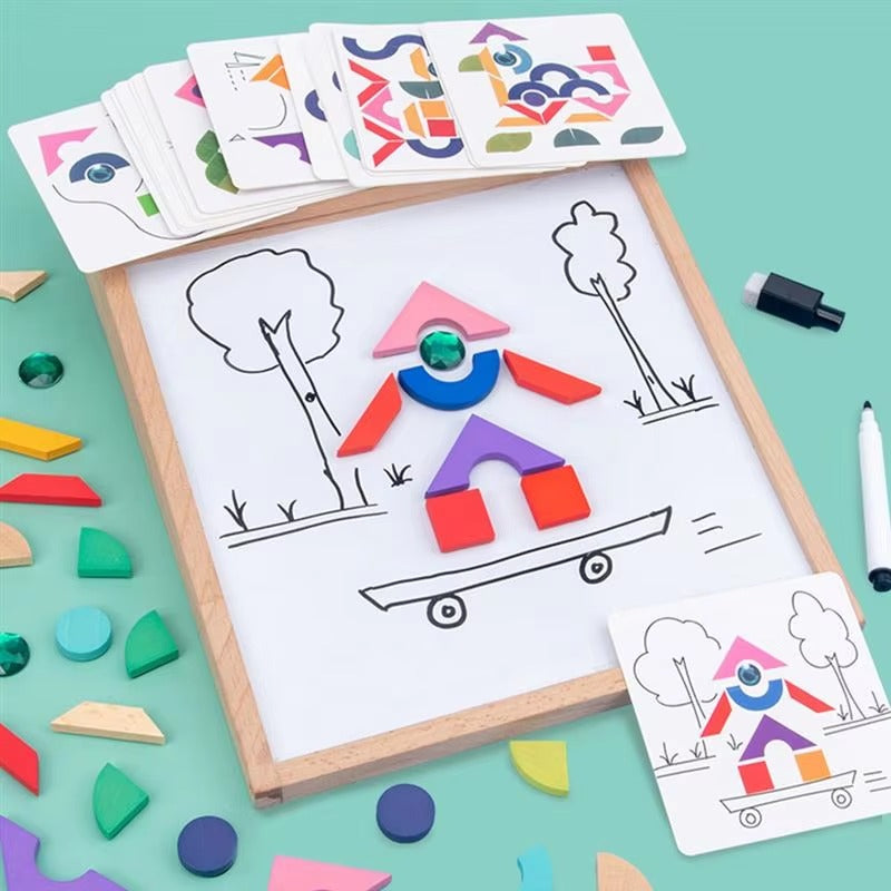 Wooden Multifunctional Drawing Magnetic Puzzle Board - JustForKids