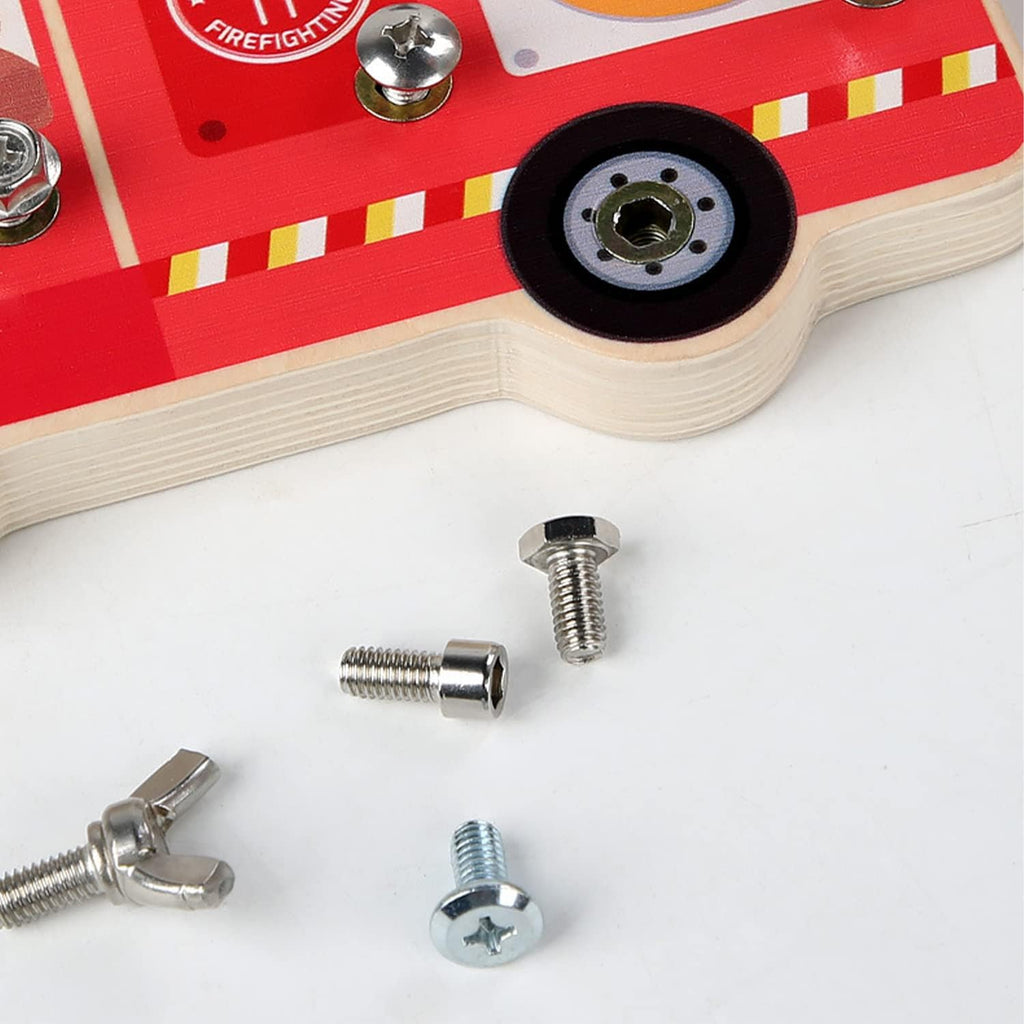 Wooden Montessori Disassembly Fire Truck Screw Board - JustForKids