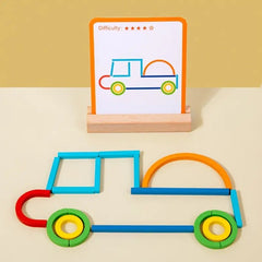 Wooden Sticks and Rings Pattern Matching Puzzle Cards - D41