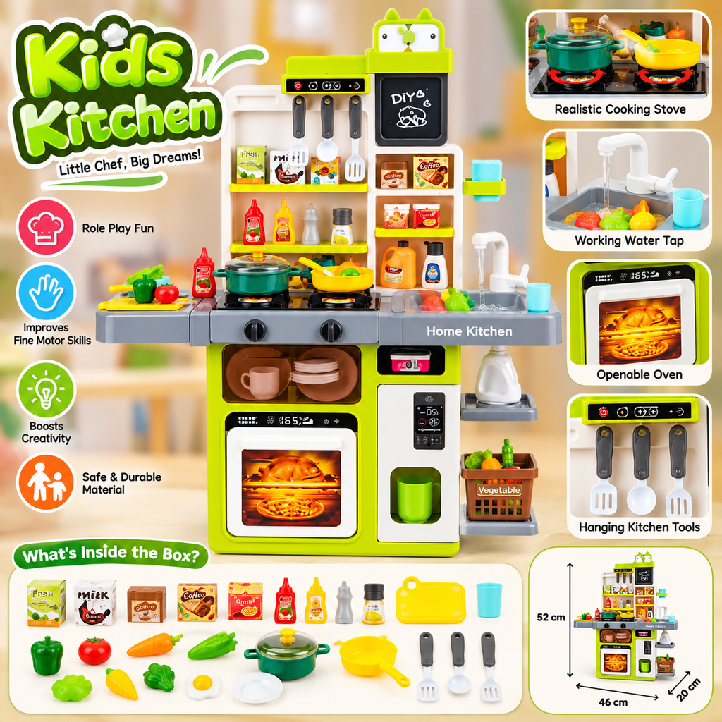 Kids Kitchen Play Set with Cooking Stove, Oven & Accessories – Educational Pretend Play Toy