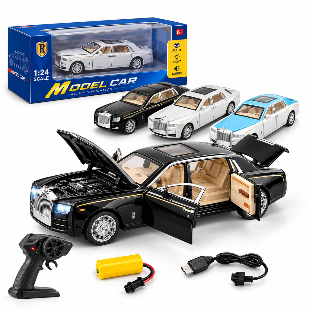 1:24 Scale Phantom RC Alloy Luxury Car – Remote Control Toy with LED Lights & Sound