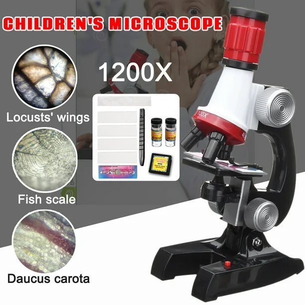 Kids Science Microscope Kit 🔬 - Red / Blue / Orange Color - JustForKids