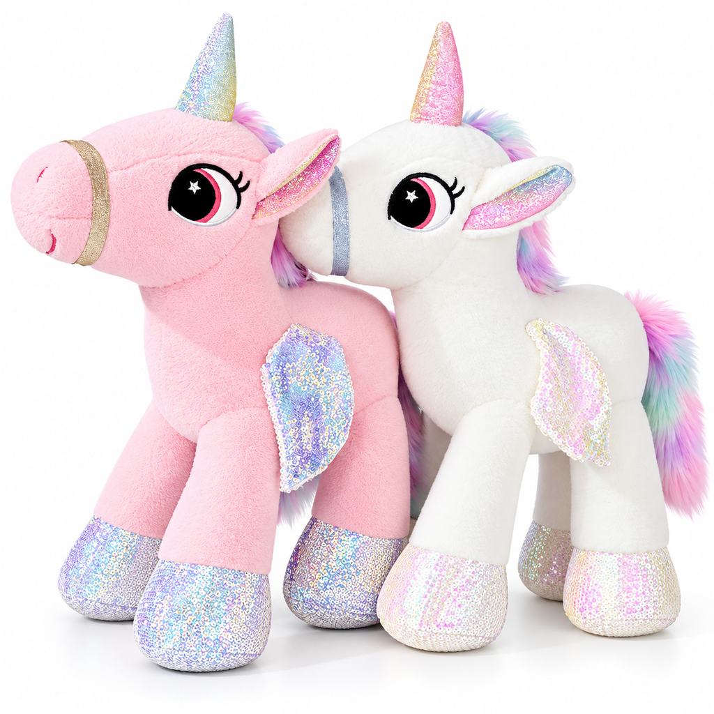 Rainbow Unicorn Plush – Glitter Wings & Horn